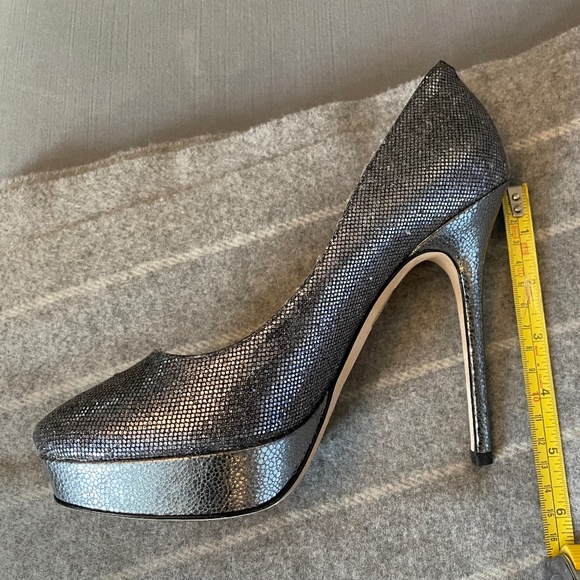 Jimmy Choo Silver Glitter Platform Heels - Picture 5 of 5